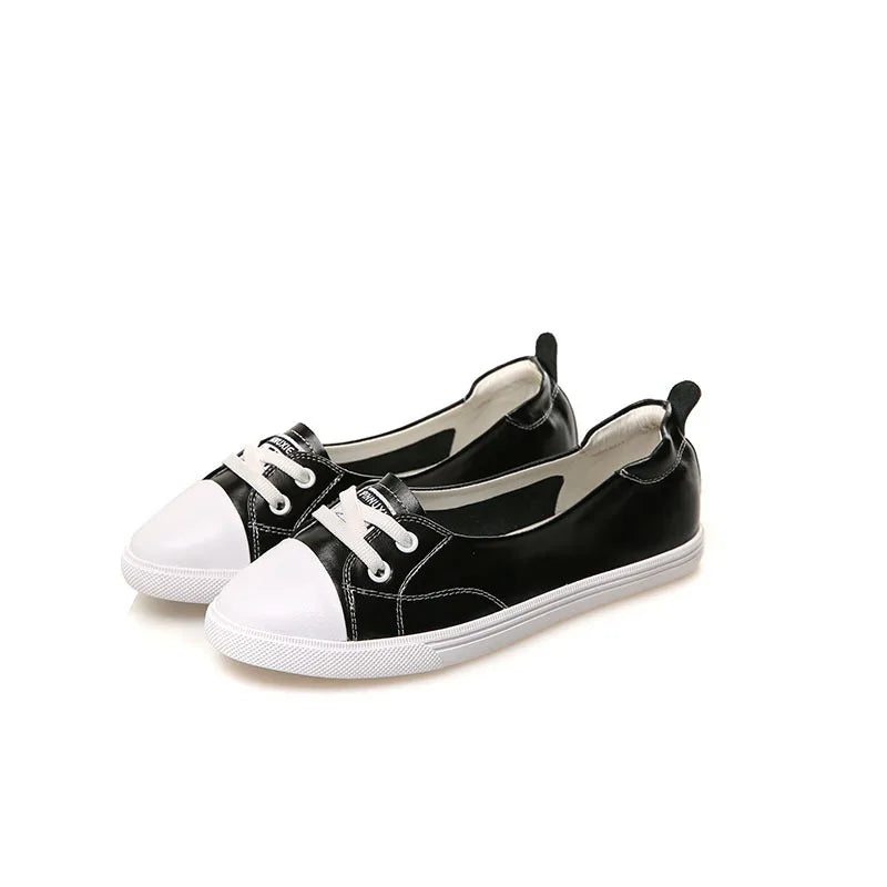 Avelena | 100% Echtes Leder Schuhe Frauen Flach Causal Schuhe Weiches Rindsleder Weiße Flats