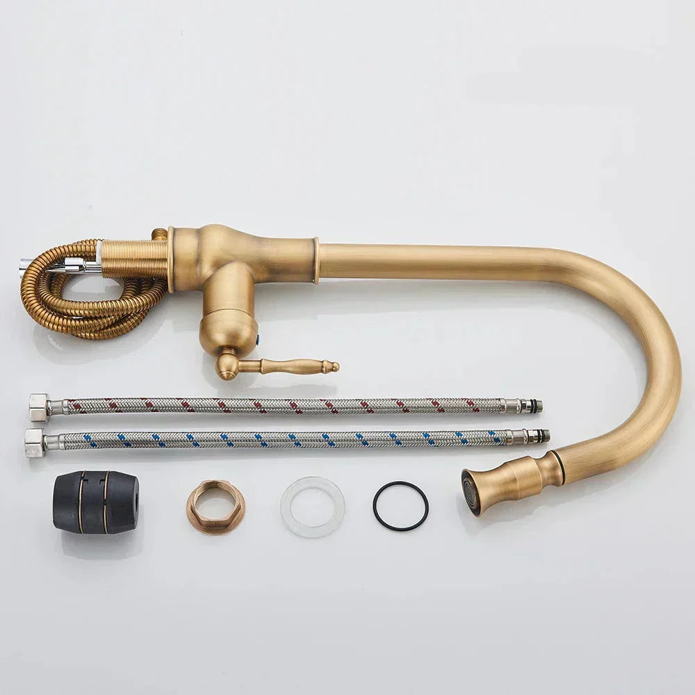 Avelena | VintageTap Antiks Messing Küchentechnik – Retro Stil Mischbatterie mit schwenkbarem Auslauf