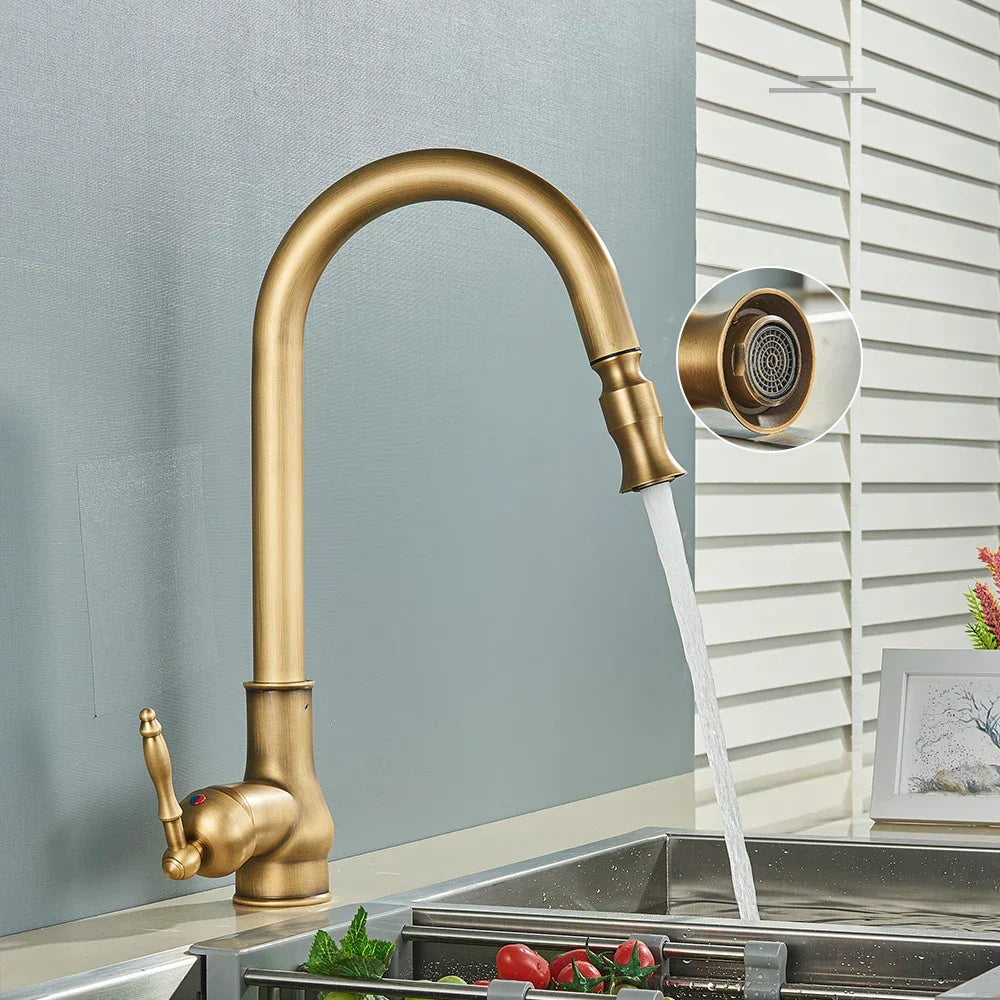 Avelena | VintageTap Antiks Messing Küchentechnik – Retro Stil Mischbatterie mit schwenkbarem Auslauf