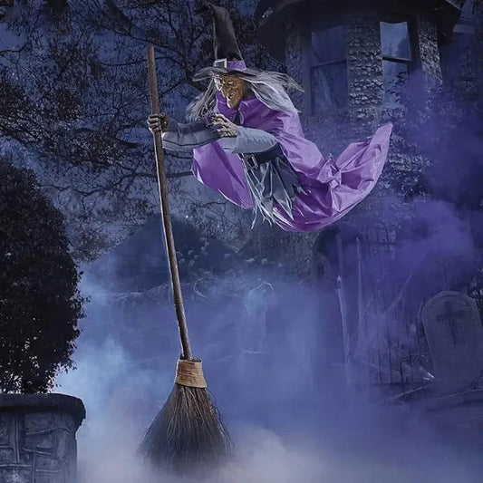 Avelena | SpookFlight Fliegende Hexe – Bewegliche Halloween-Dekoration mit Licht & Sound
