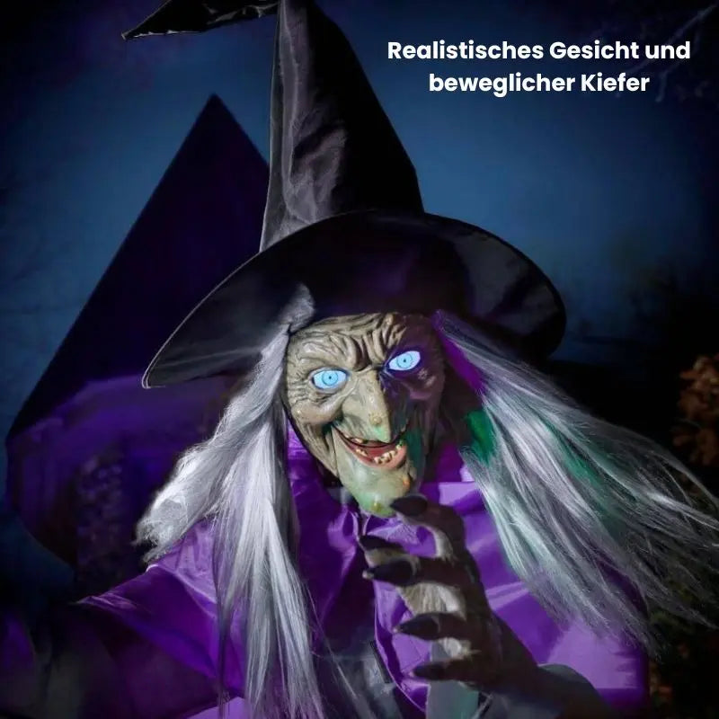 Avelena | SpookFlight Fliegende Hexe – Bewegliche Halloween-Dekoration mit Licht & Sound