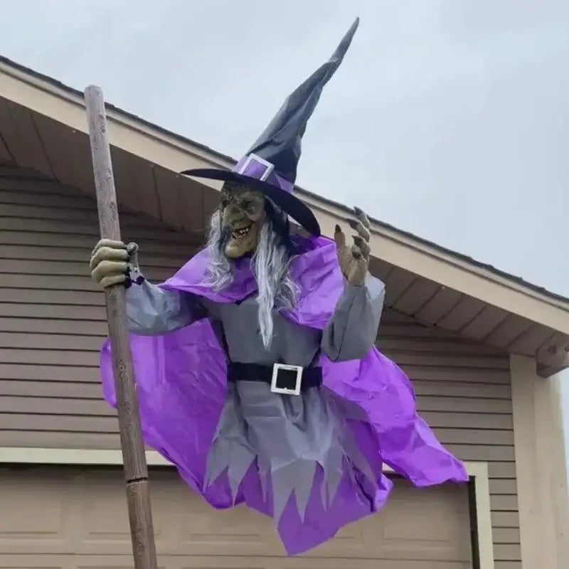 Avelena | SpookFlight Fliegende Hexe – Bewegliche Halloween-Dekoration mit Licht & Sound