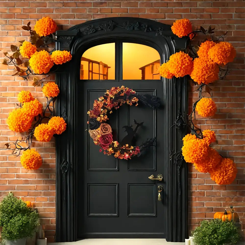 Avelena | Rustikale Hexe Halbmond Blumenkranz für Halloween Türdekoration