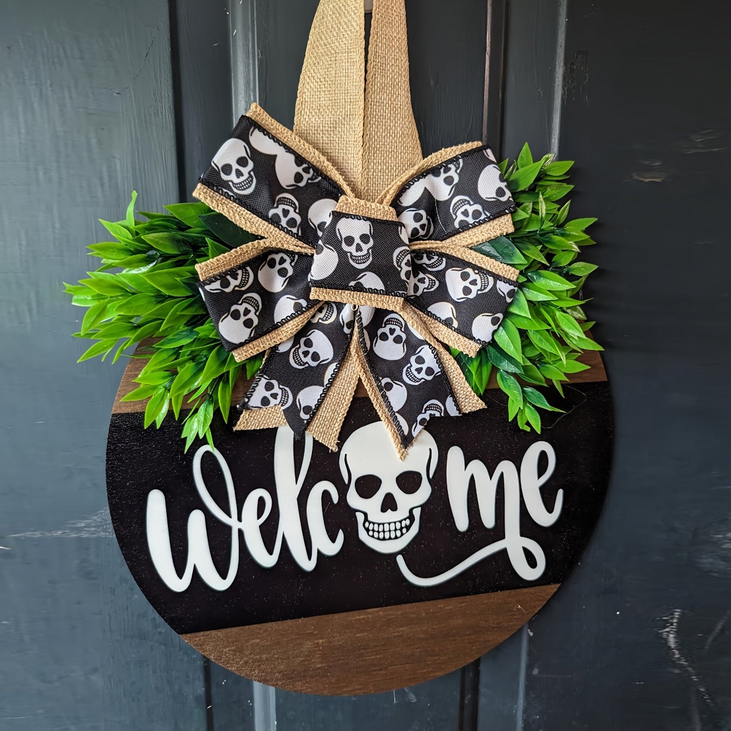 Avelena | Spooky Skull Wreath – Rustikale Halloween Eingangsschild