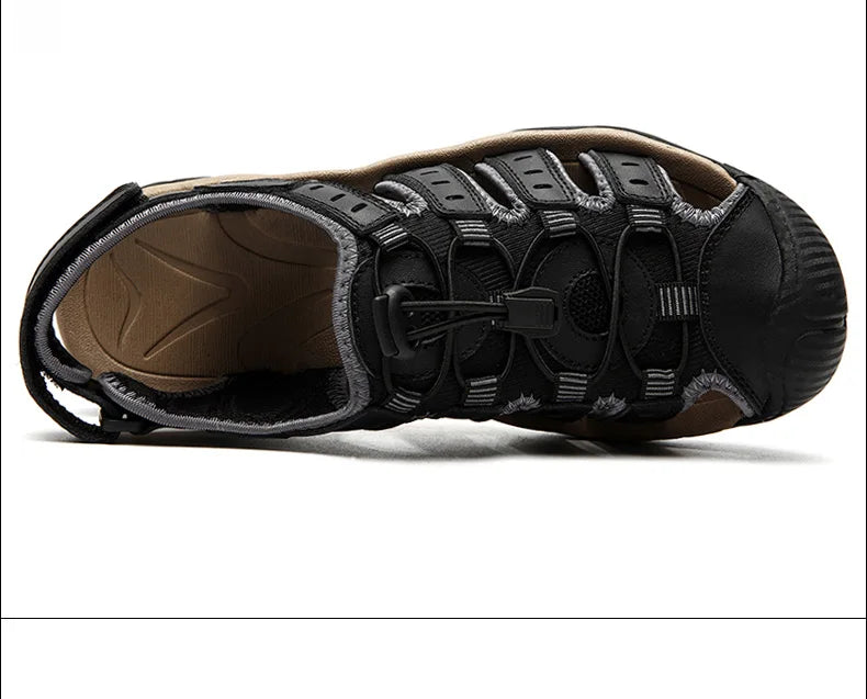 Avelena | Sommer Herren Outdoor Sandalen Strand Schuhe Echtes Leder Trekking Wandern