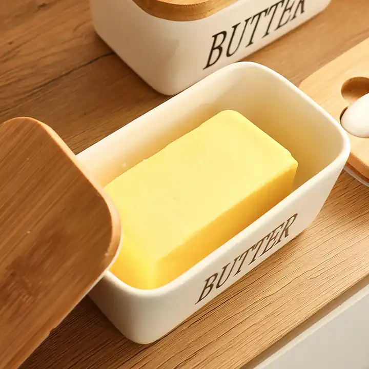 Avelena | Rechteckige Keramik-Butterdose Versiegelter Aufbewahrungsbehälter Westlicher Käsekrug Butterglas zur Aufbewahrung für Restaurant 15x8,5 cm