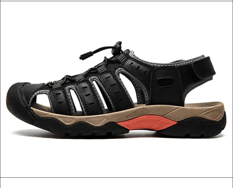 Avelena | Sommer Herren Outdoor Sandalen Strand Schuhe Echtes Leder Trekking Wandern