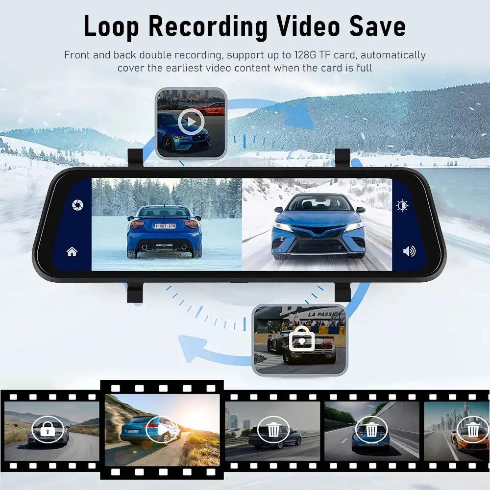 Avelena | VisionMirror Pro – Ultra HD Spiegel Dash Cam mit kabellosem CarPlay & Android Auto