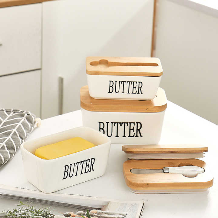 Avelena | Rechteckige Keramik-Butterdose Versiegelter Aufbewahrungsbehälter Westlicher Käsekrug Butterglas zur Aufbewahrung für Restaurant 15x8,5 cm