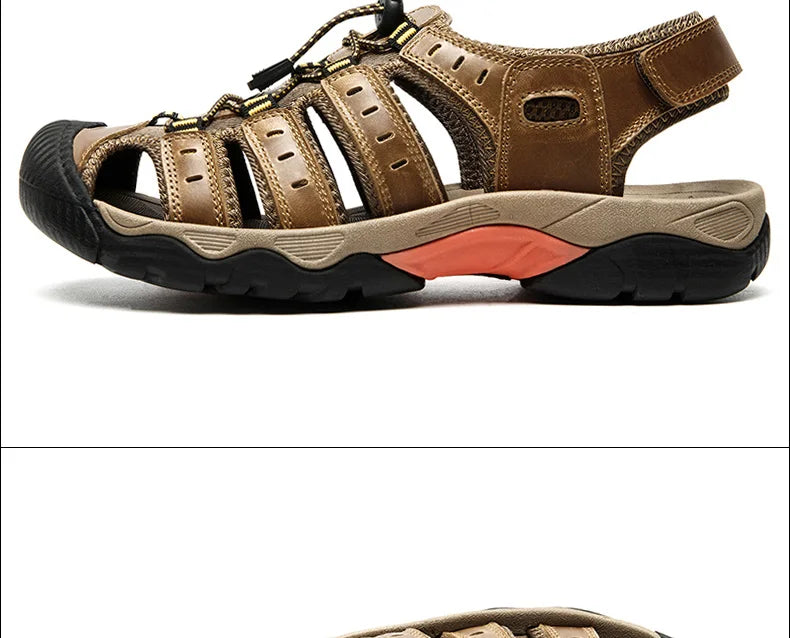 Avelena | Sommer Herren Outdoor Sandalen Strand Schuhe Echtes Leder Trekking Wandern