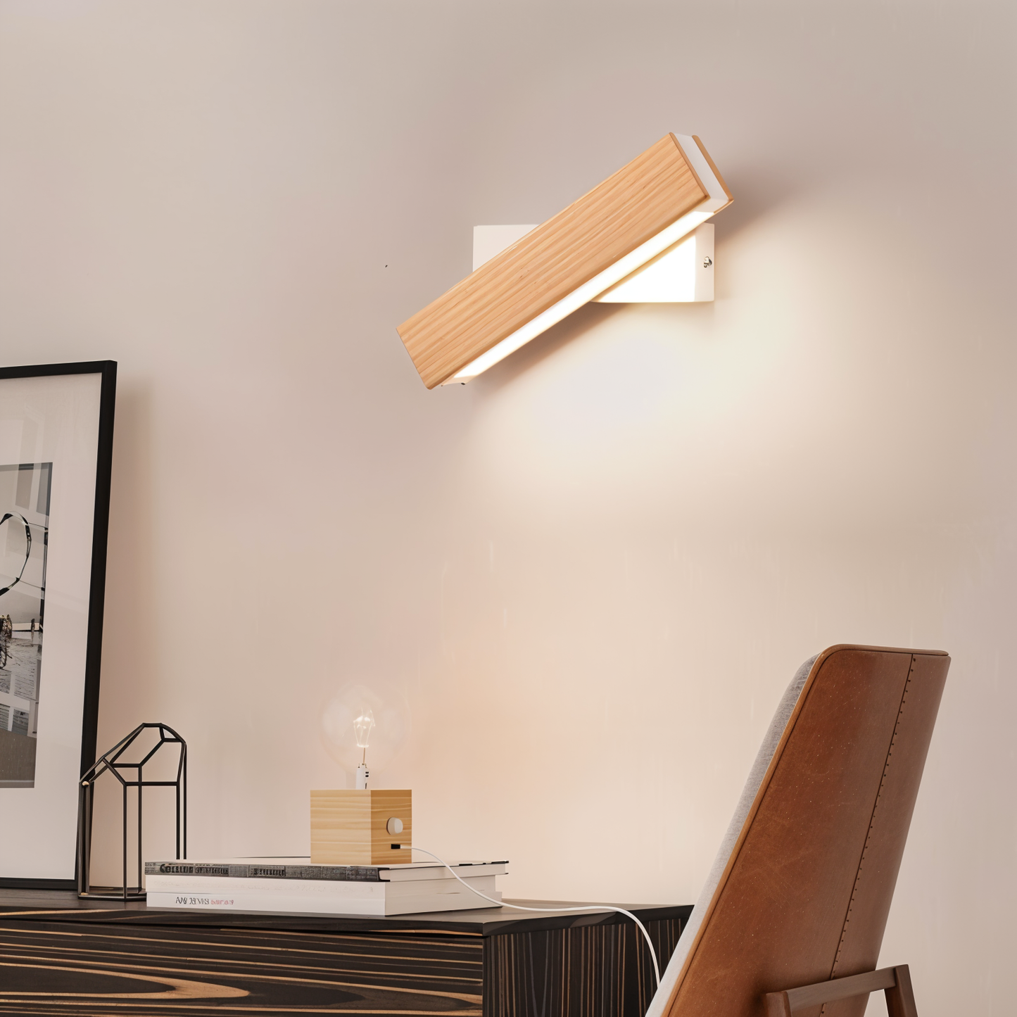 Avelena | TwistLED Wandlampe - 360° drehbare rechteckige LED-Wandlampe aus Holz