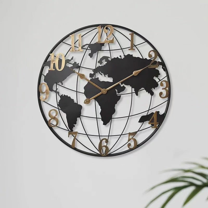 Avelena | 60cm Große Weltkarte Wanduhr – Modernes dekoratives Zeitmessgerät für das Wohnzimmer
