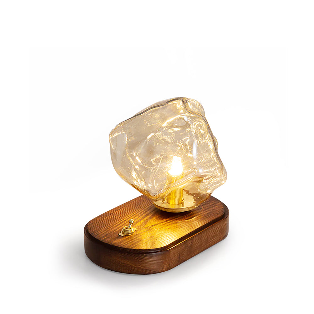 Avelena | RusticLume – Amber Glas und Holz Tischlampe