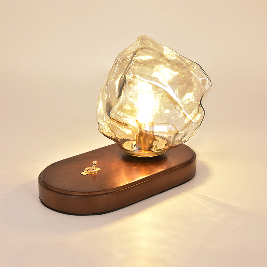 Avelena | RusticLume – Amber Glas und Holz Tischlampe