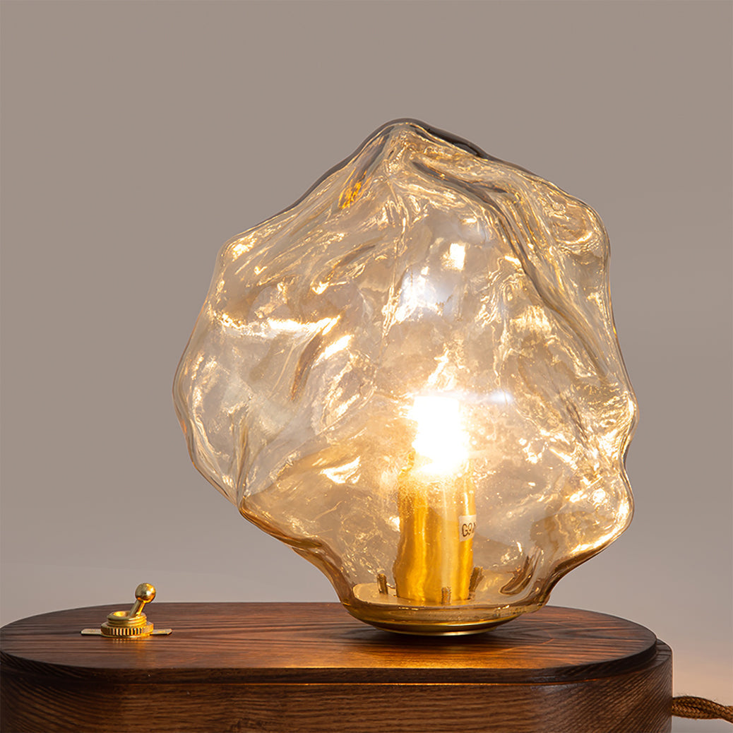 Avelena | RusticLume – Amber Glas und Holz Tischlampe