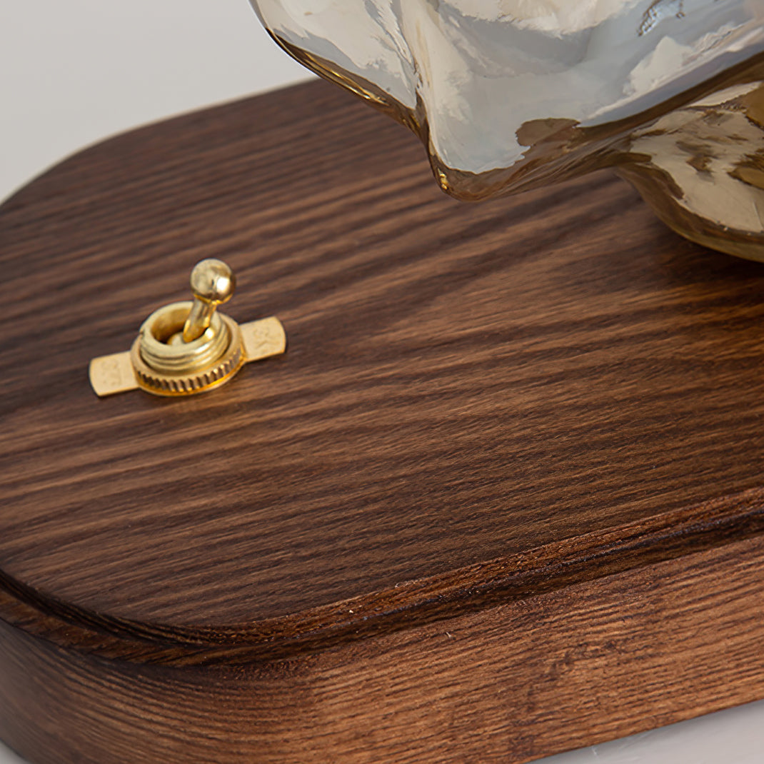 Avelena | RusticLume – Amber Glas und Holz Tischlampe