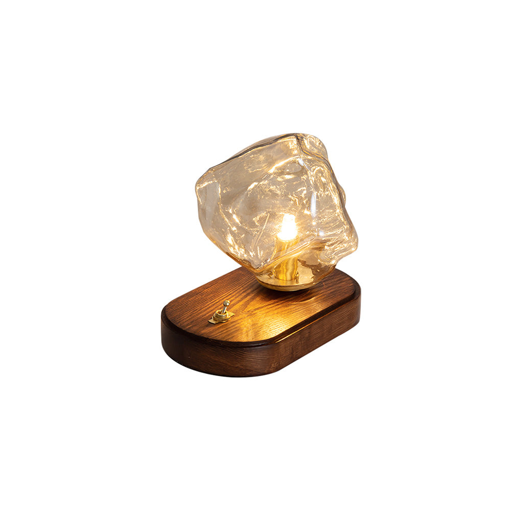 Avelena | RusticLume – Amber Glas und Holz Tischlampe