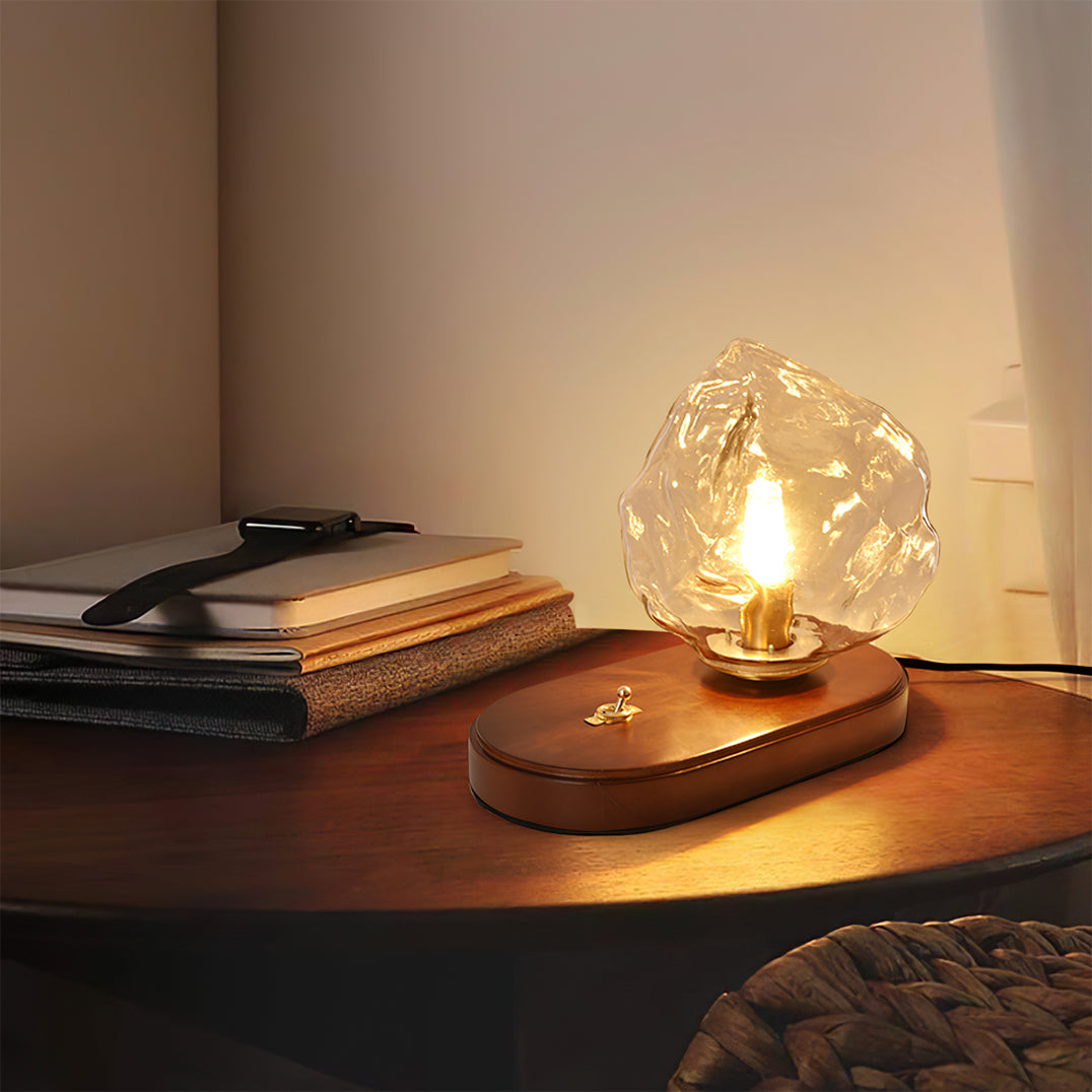 Avelena | RusticLume – Amber Glas und Holz Tischlampe