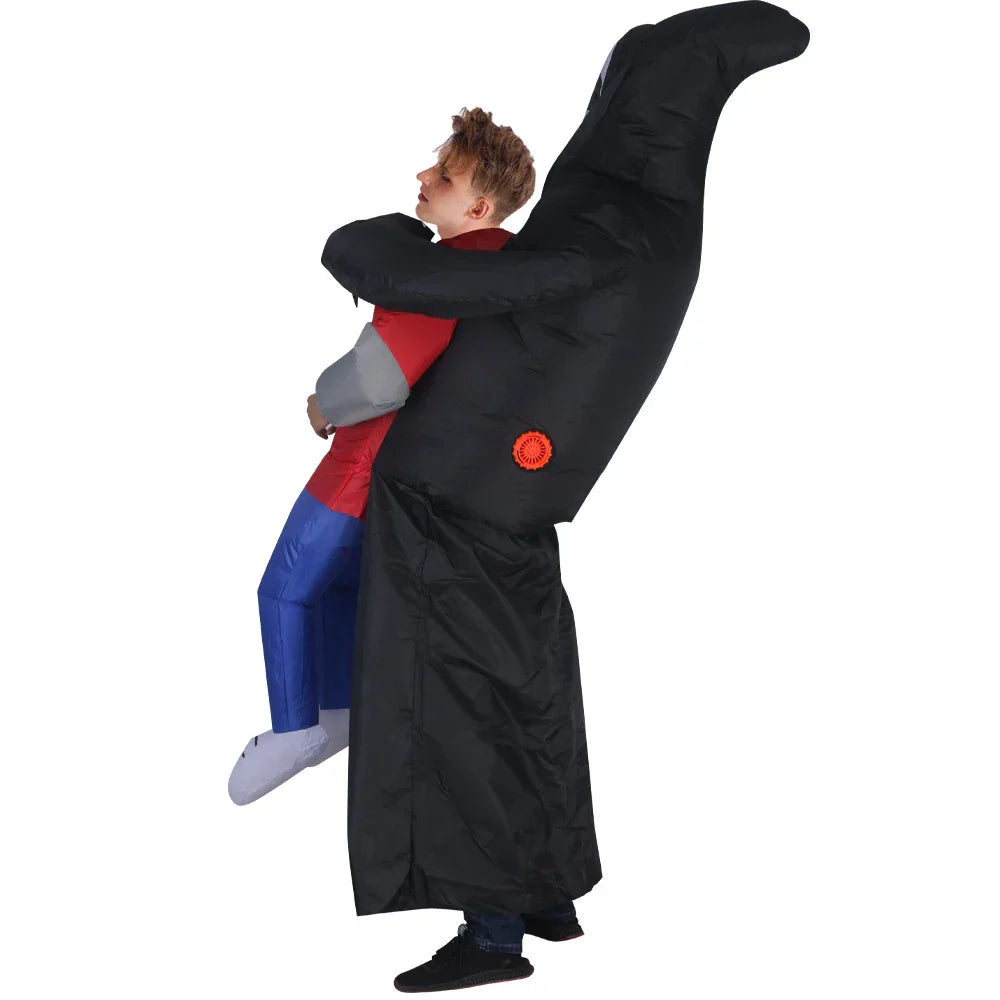 Avelena | Aufblasbares Gespenstkostüm mit schwarzem Umhang und Maske – Halloween Unisex Outfit
