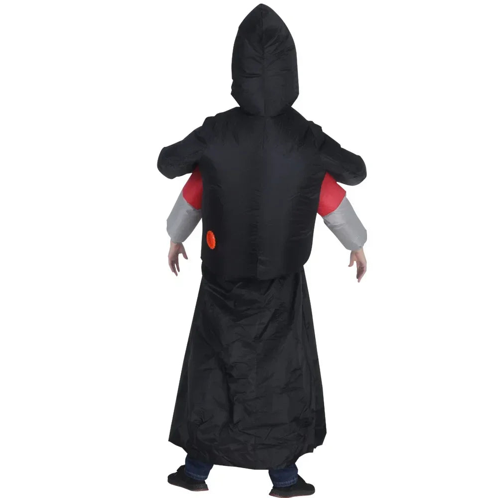 Avelena | Aufblasbares Gespenstkostüm mit schwarzem Umhang und Maske – Halloween Unisex Outfit