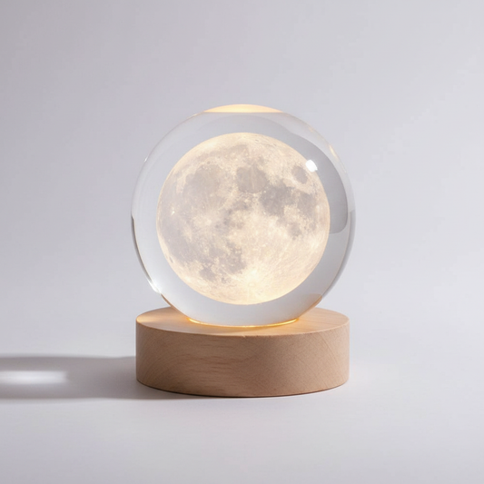 Avelena | AstroGlobe 3D Lampe – Spherical Holz Tischlampe mit warmem LED Licht und Planetendesign