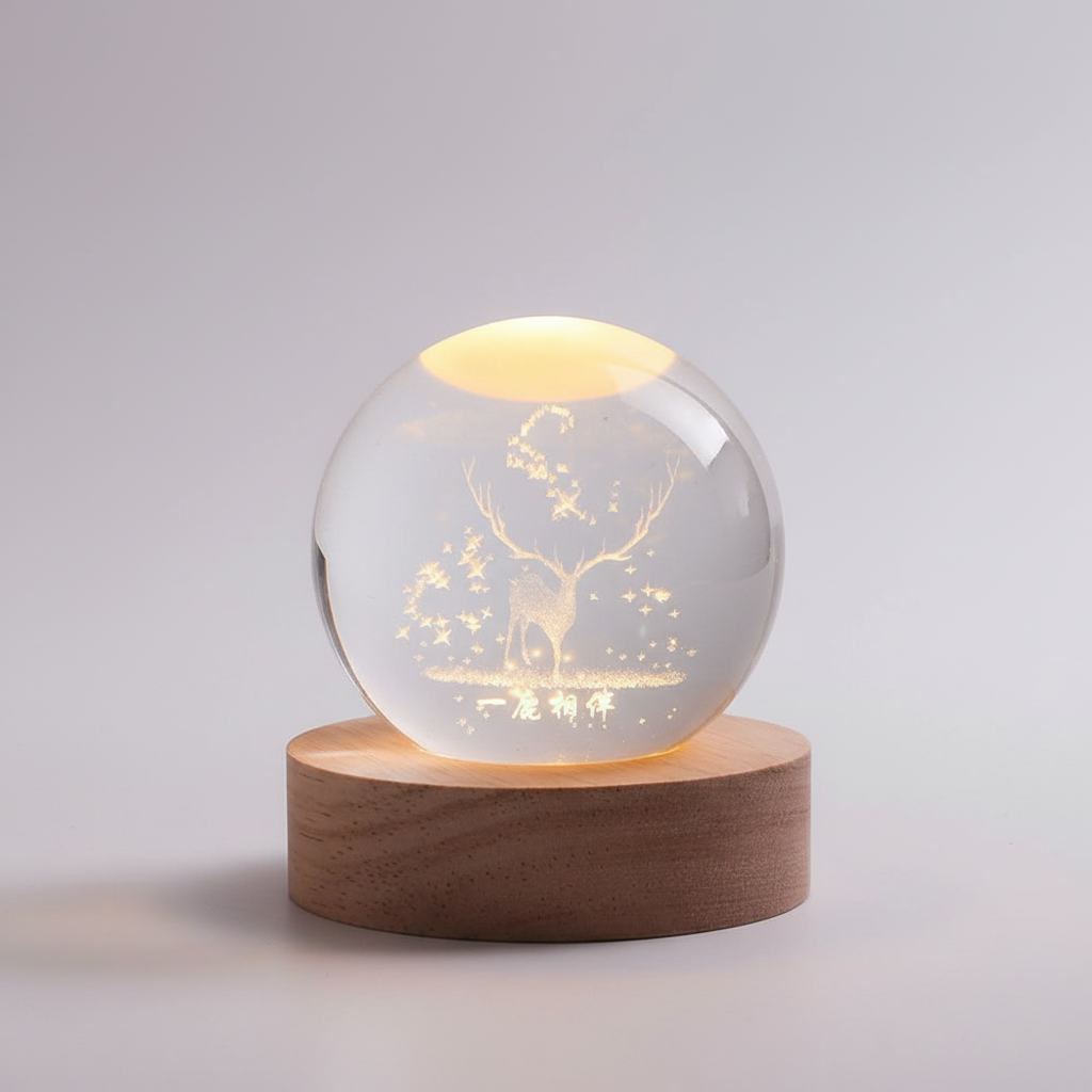 Avelena | AstroGlobe 3D Lampe – Spherical Holz Tischlampe mit warmem LED Licht und Planetendesign