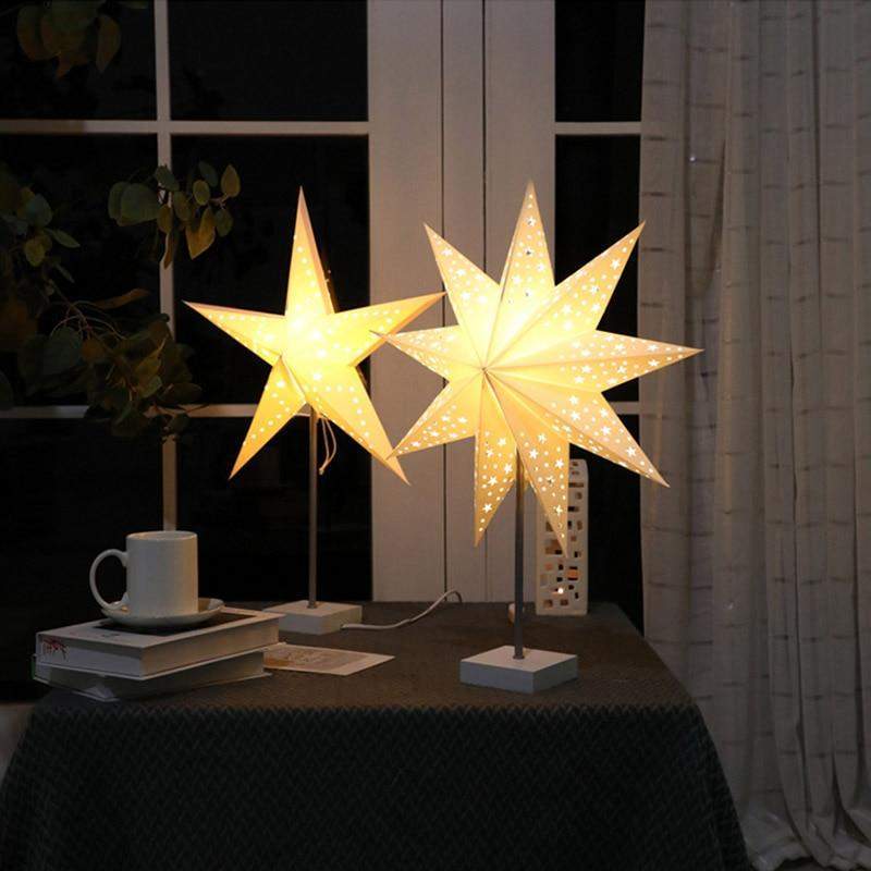 Avelena | StellarGlow | Strahlende LED-Stern-Tischlampe – Holzfuß Umgebungslicht für Schlafzimmer & Wohnzimmer Dekor