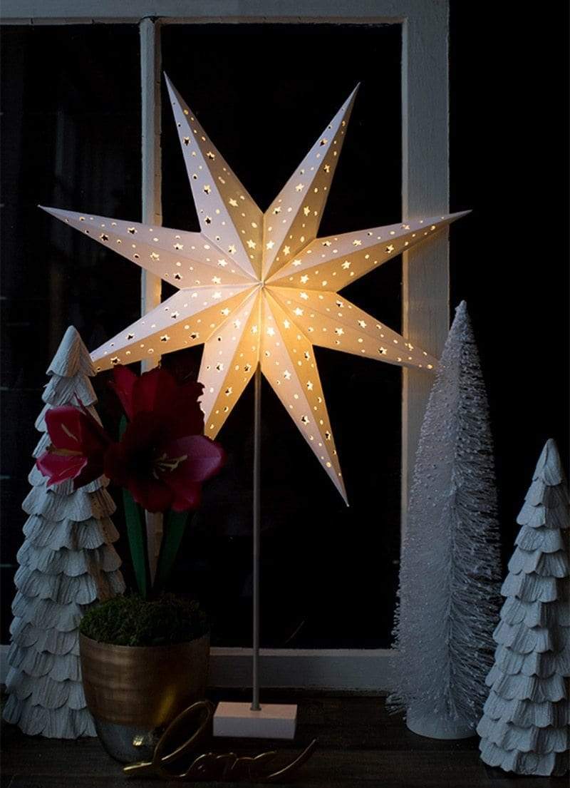 Avelena | StellarGlow | Strahlende LED-Stern-Tischlampe – Holzfuß Umgebungslicht für Schlafzimmer & Wohnzimmer Dekor