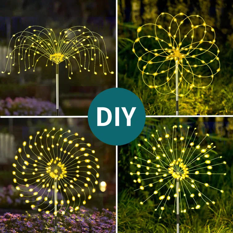 Avelena | 4 Stück Solar Feuerwerk Gartenlampen - Wetterfeste LED Dekorationsbeleuchtung, Solarenergie für Garten und Patio