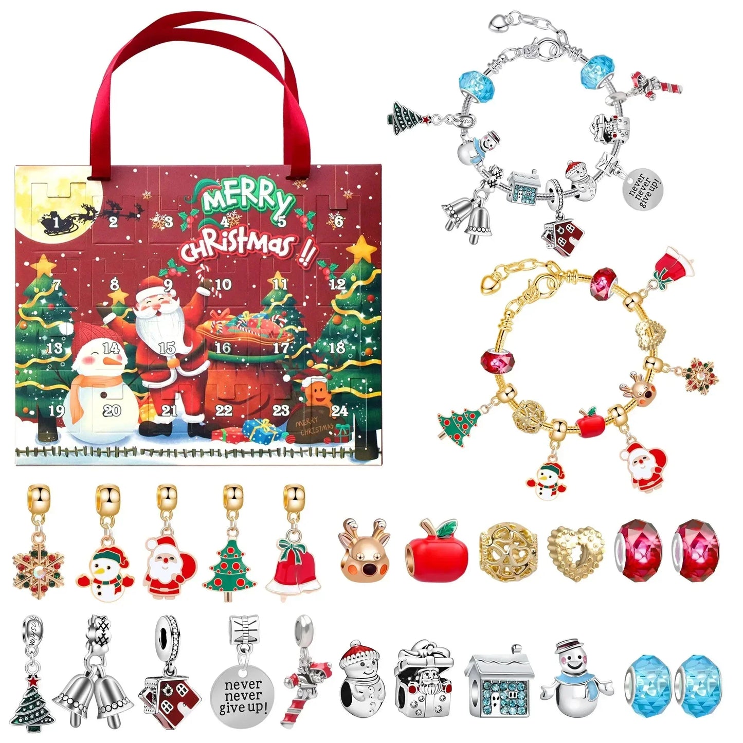 Avelena | Adventskalender Schmuckset | DIY Weihnachts-Armband mit 24 Anhängern | Festliche Countdown-Idee