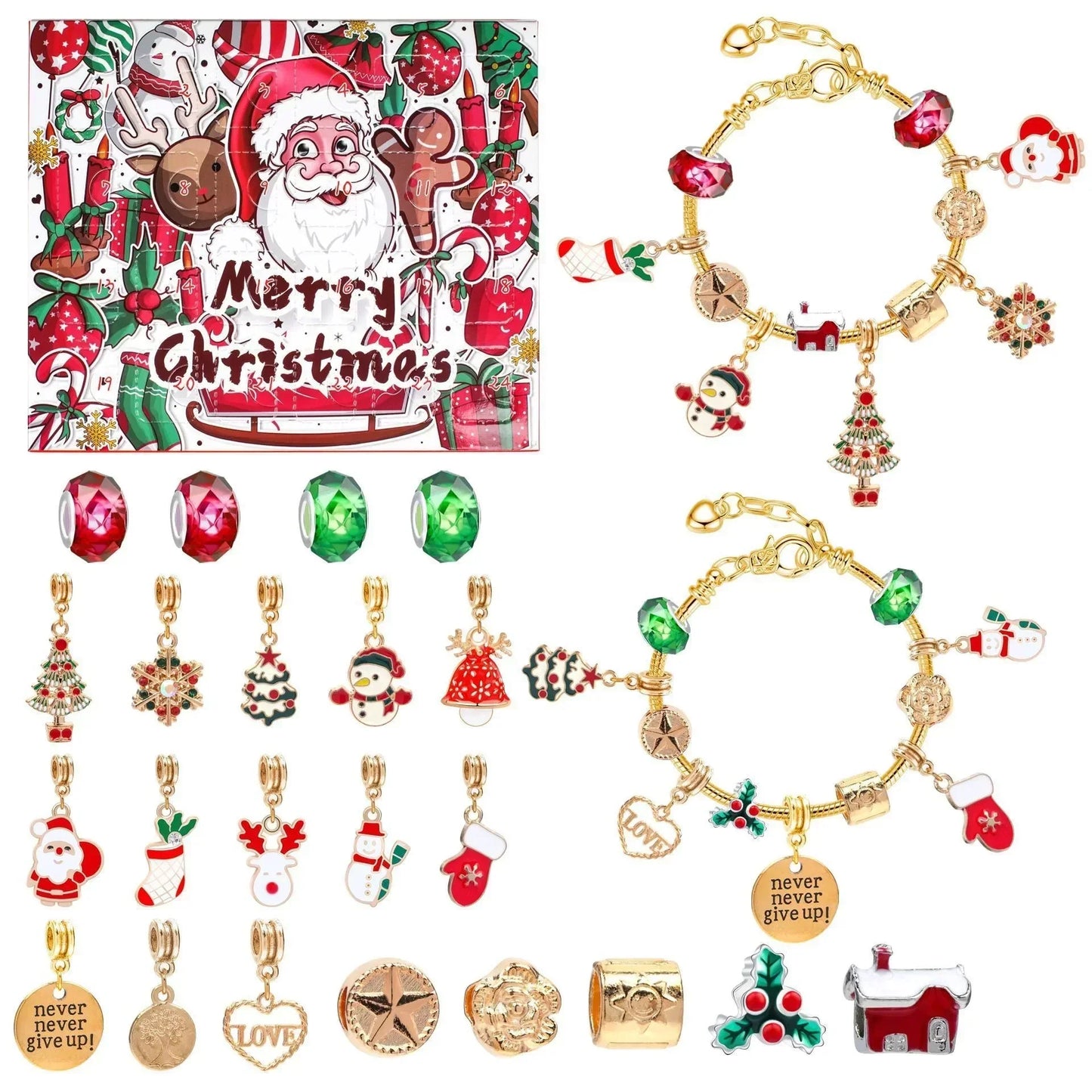 Avelena | Adventskalender Schmuckset | DIY Weihnachts-Armband mit 24 Anhängern | Festliche Countdown-Idee