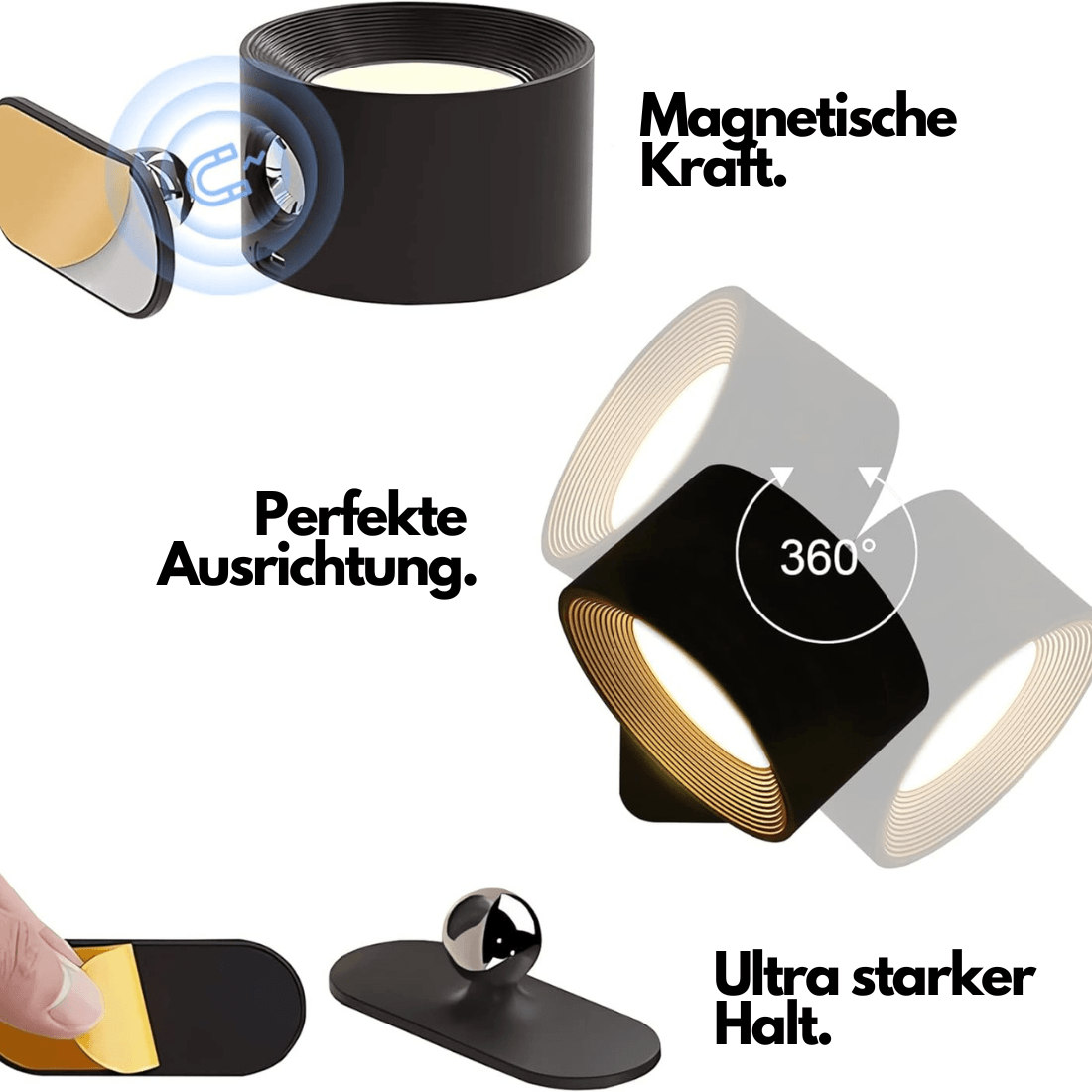 Avelena | 360° kabelloses wiederaufladbares Wandlicht | Vielseitige LED-Beleuchtungslösung