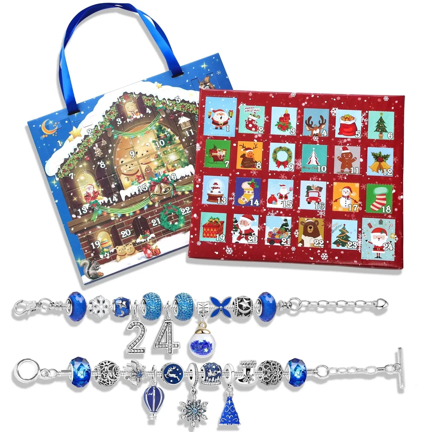 Avelena | Adventskalender Schmuckset | DIY Weihnachts-Armband mit 24 Anhängern | Festliche Countdown-Idee