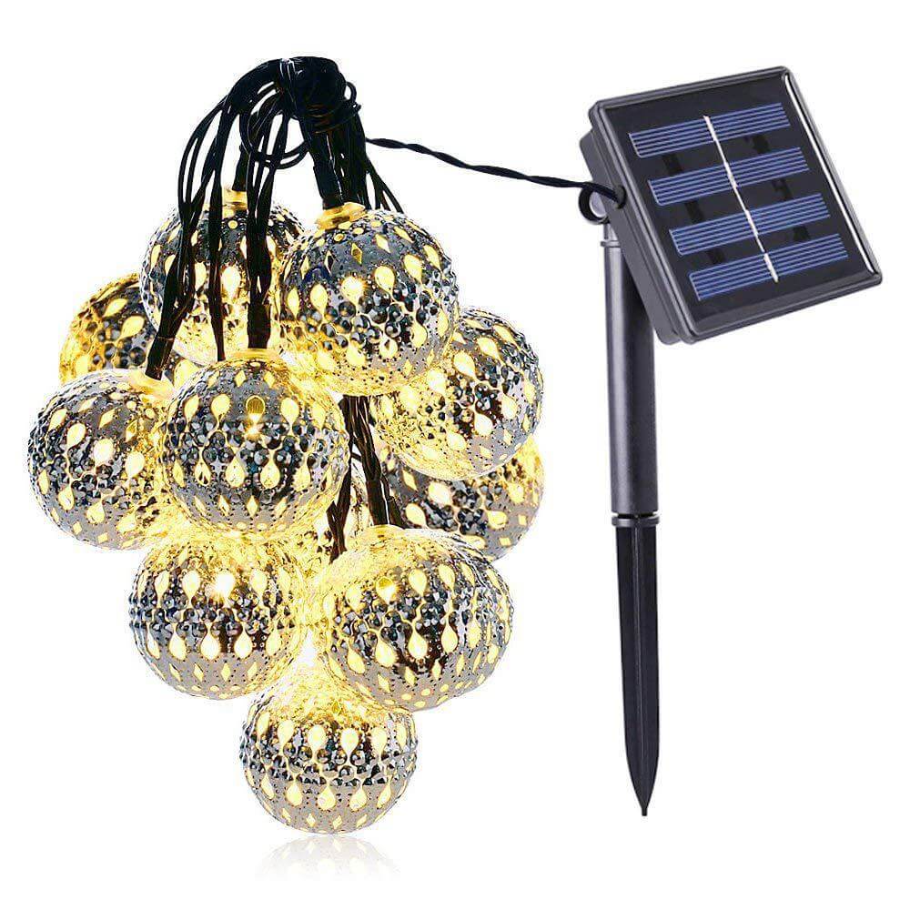 Avelena | Solar-Lichterkette Marokkanische Kugel Bunte LED Weihnachtslichter Eisenkugeln Dekoration Außen Lichterkette