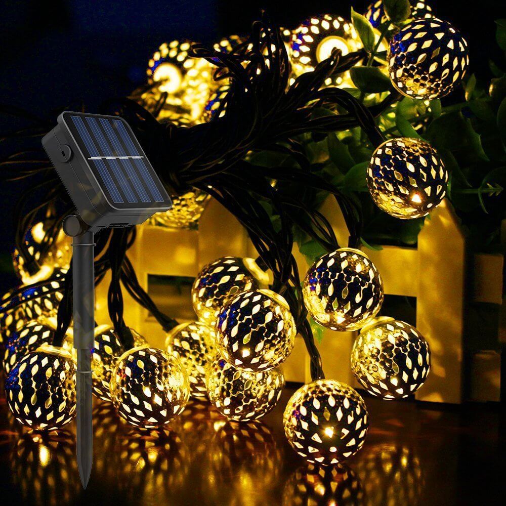 Avelena | Solar-Lichterkette Marokkanische Kugel Bunte LED Weihnachtslichter Eisenkugeln Dekoration Außen Lichterkette