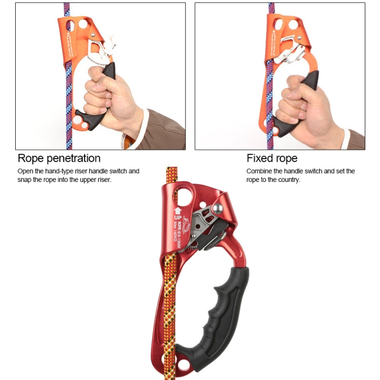 Avelena | XINDA TP-8606 Outdoor Klettern Luftarbeit Anti-Fall Handheld Seilgreifer für 8-12mm Durchmesser Seil Rechts (Orange)