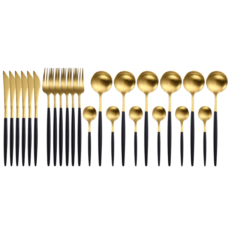 Avelena 24-teiliges Besteckset in Mattgold und Schwarz