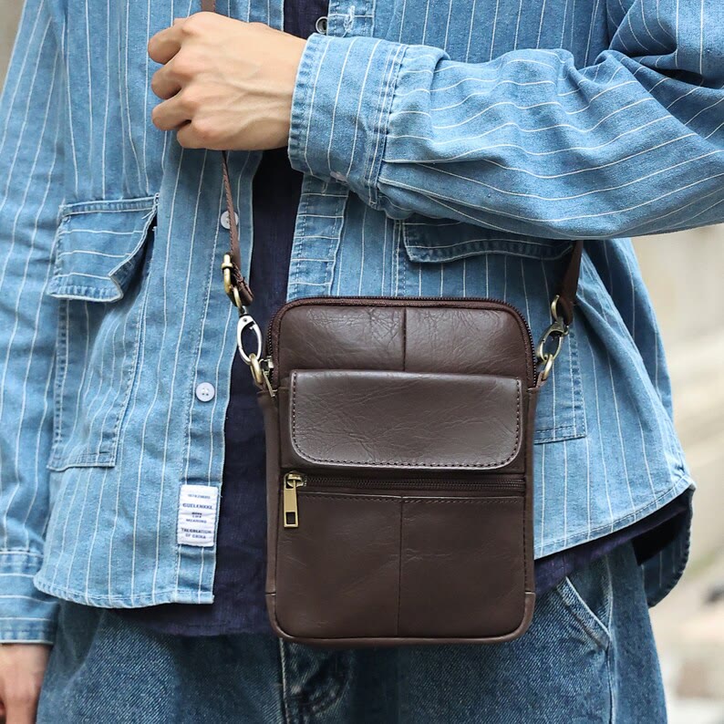 Avelena | Herren Kleine Echtleder Schultertasche – Kompakte Umhängetasche mit verstellbarem Riemen