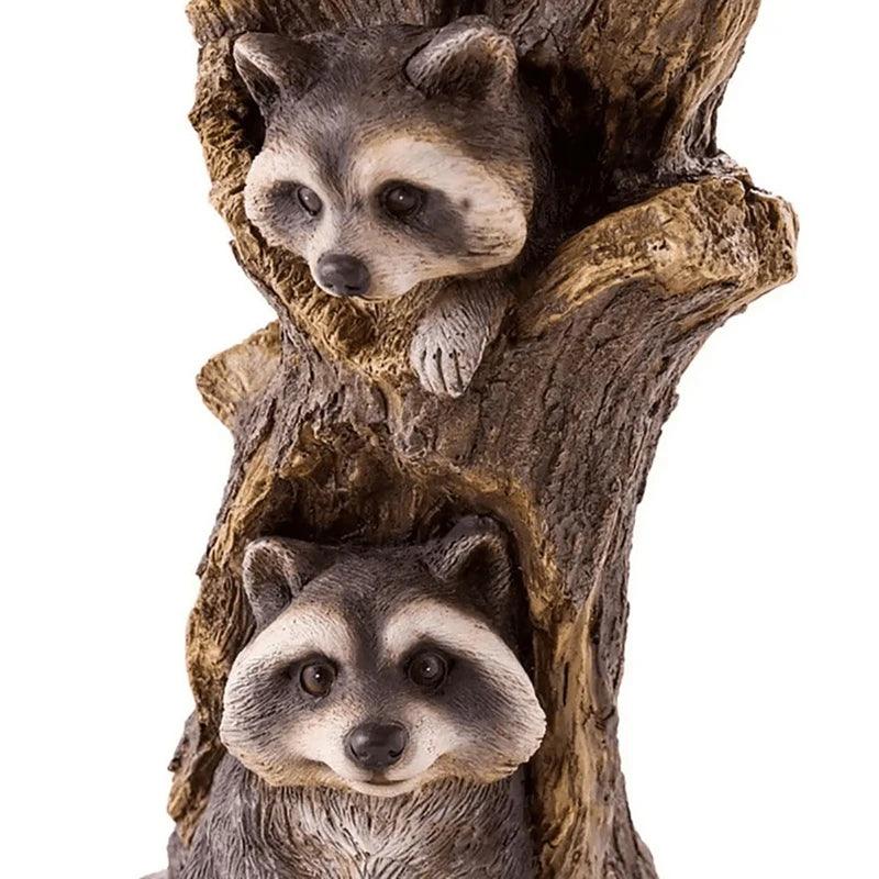 Avelena | Vintage Garten Vogelbad – Polyresin Waschbär Design für Outdoor Charme