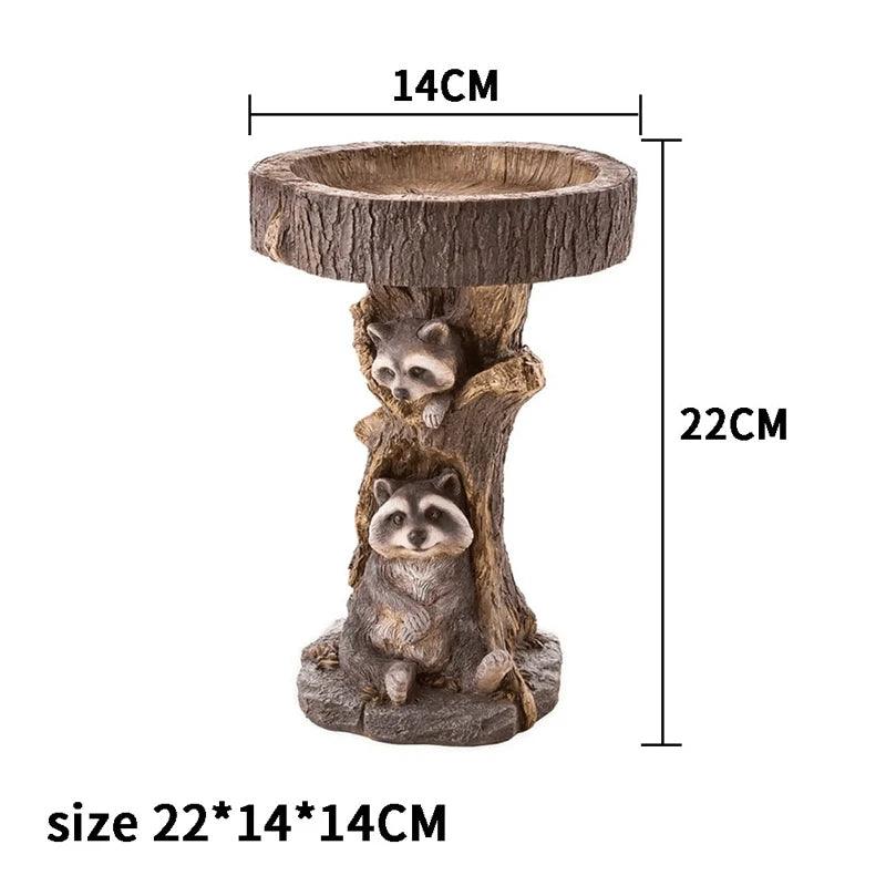 Avelena | Vintage Garten Vogelbad – Polyresin Waschbär Design für Outdoor Charme