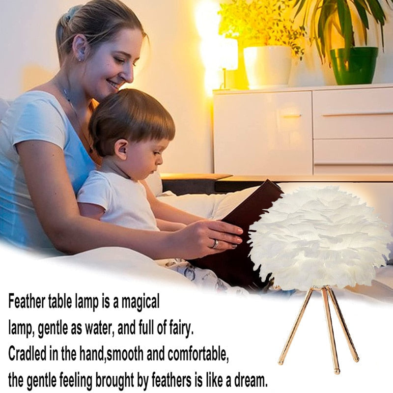 Avelena | Romantische Feder Tischlampe Moderne Nachttischlampe Wohnzimmer Kaffeehaus Dekoration Hochzeit Weihnachtsgeschenk Straußfeder Licht