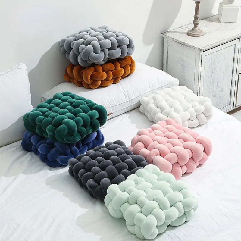 Avelena | Wohnzimmer Weicher Plüsch Knoten Kissen Sofa Kissen Einfarbig Quadratisch Handgewebtes Zuhause Wurfkissen Quadratisches Gewebtes Sitzkissen Kissen