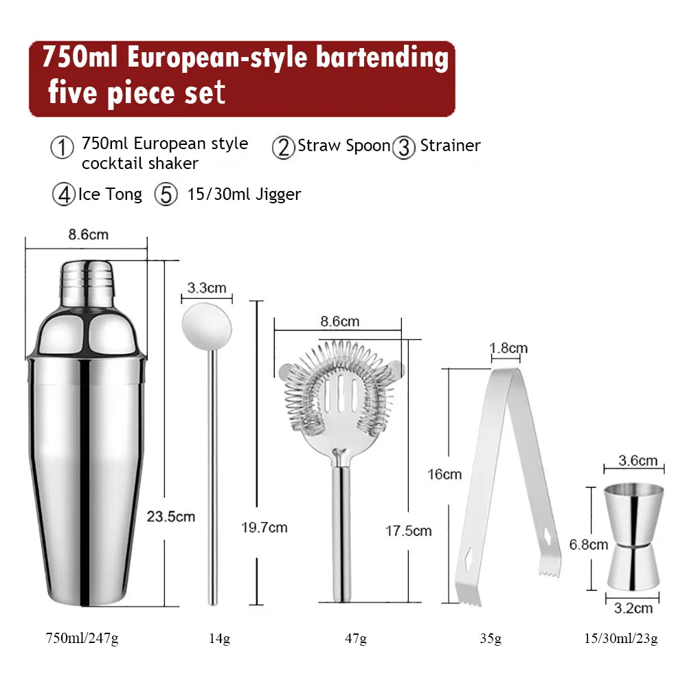 Avelena | 550 ml/750 ml Edelstahl Cocktail Shaker Mixer Trinken Barkeeper Set Bars Set Werkzeuge Mit Wein Regal Ständer Werkzeug für Geburtstag Geschenk