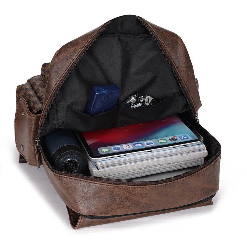 Avelena | Trendiger Karierter Business Vielseitiger Herren Rucksack Reisen Große Kapazität Luxusmarken Design Rucksack Herren PU Leder Schulranzen