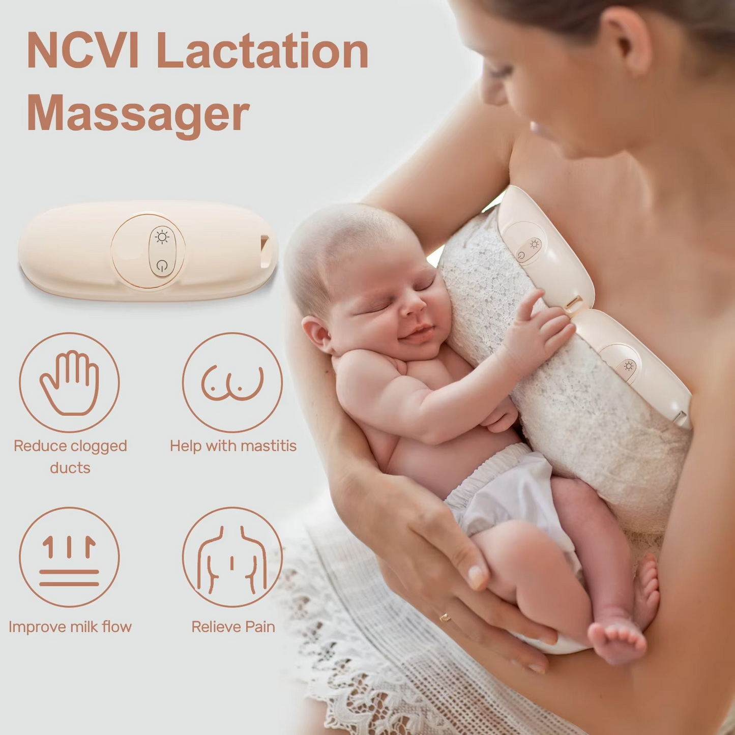 Avelena | Brustmassagegerät mit Wärme und Vibration zur Unterstützung des Stillens, ergonomisch und tragbar, BPA-frei