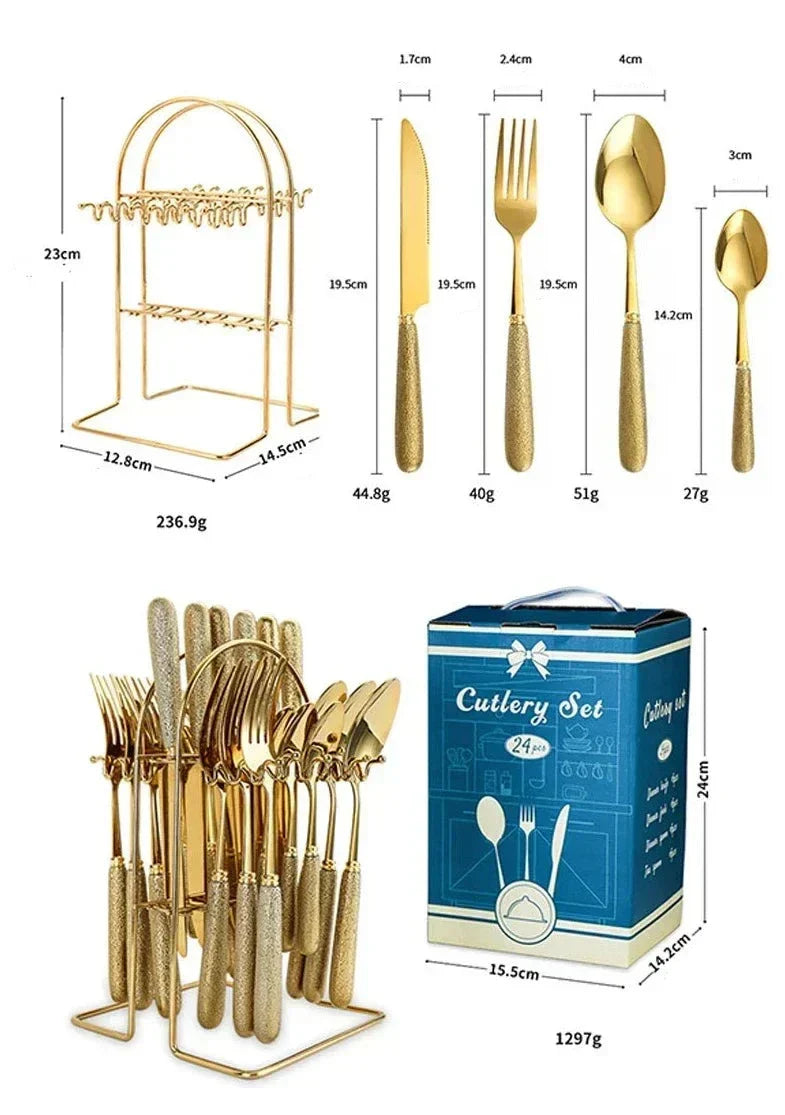 Avelena | Luxuriöses Besteckset – Edelstahl – Silber/Gold – Messer, Gabeln, Löffel, Teelöffel