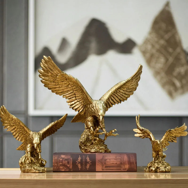 Avelena | Resin Goldener Adler Statue Kunst Tier Modell Sammlung Ornament Zuhause Büro Schreibtisch Feng Shui Dekor Figuren einfach