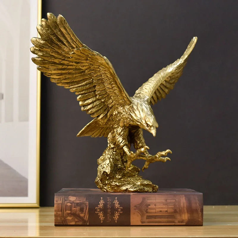 Avelena | Resin Goldener Adler Statue Kunst Tier Modell Sammlung Ornament Zuhause Büro Schreibtisch Feng Shui Dekor Figuren einfach