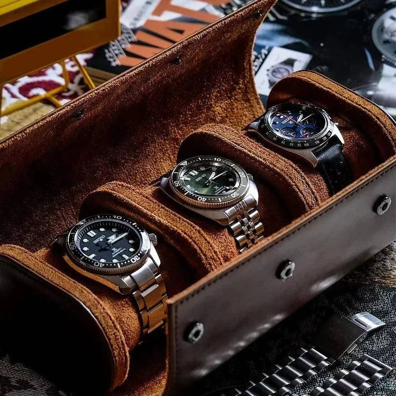Avelena | Vintage Leder 3-Slot Herren Uhrenbox für Reisen