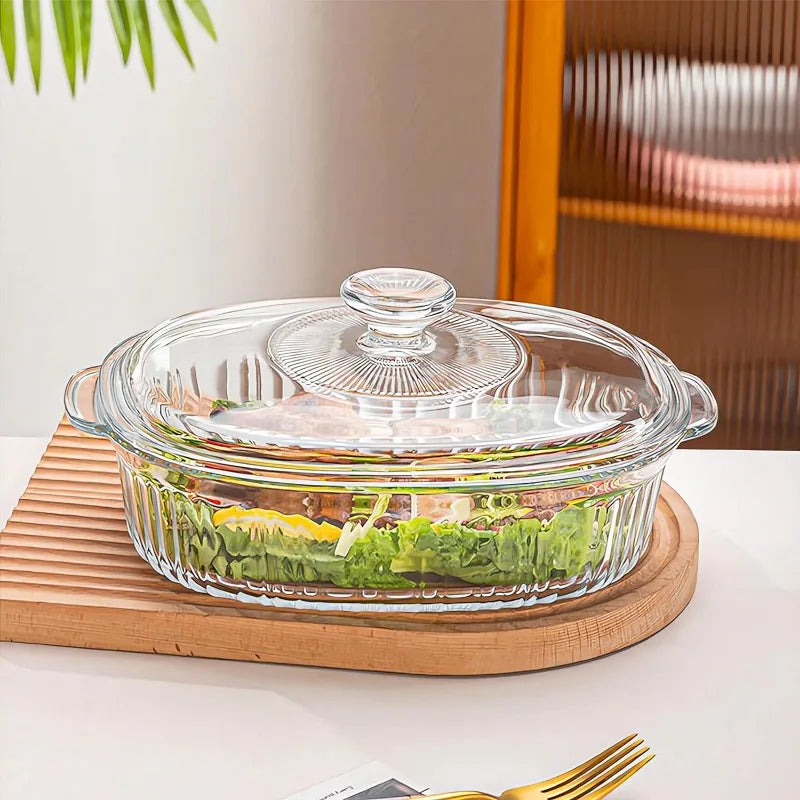 Avelena | 4-teilige Glas-Auflaufform, Set mit 2 Auflaufformen mit Glasdeckeln, 1,9 Qt und 3 Qt